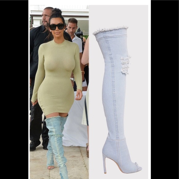 DENIM THIGH HIGH BOOTS - Picture 1 of 3